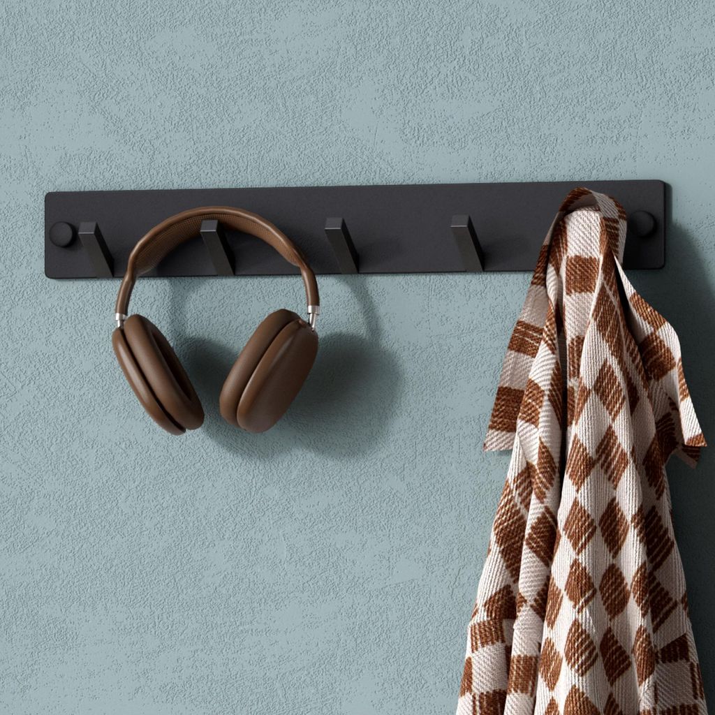 Mai & Mai Kleiderhaken Wandgarderobe Wandhaken aus Edelstahl mit 5 Haken Garderobenleiste Garderobenhaken 30cm Matt schwarz Stalo-05