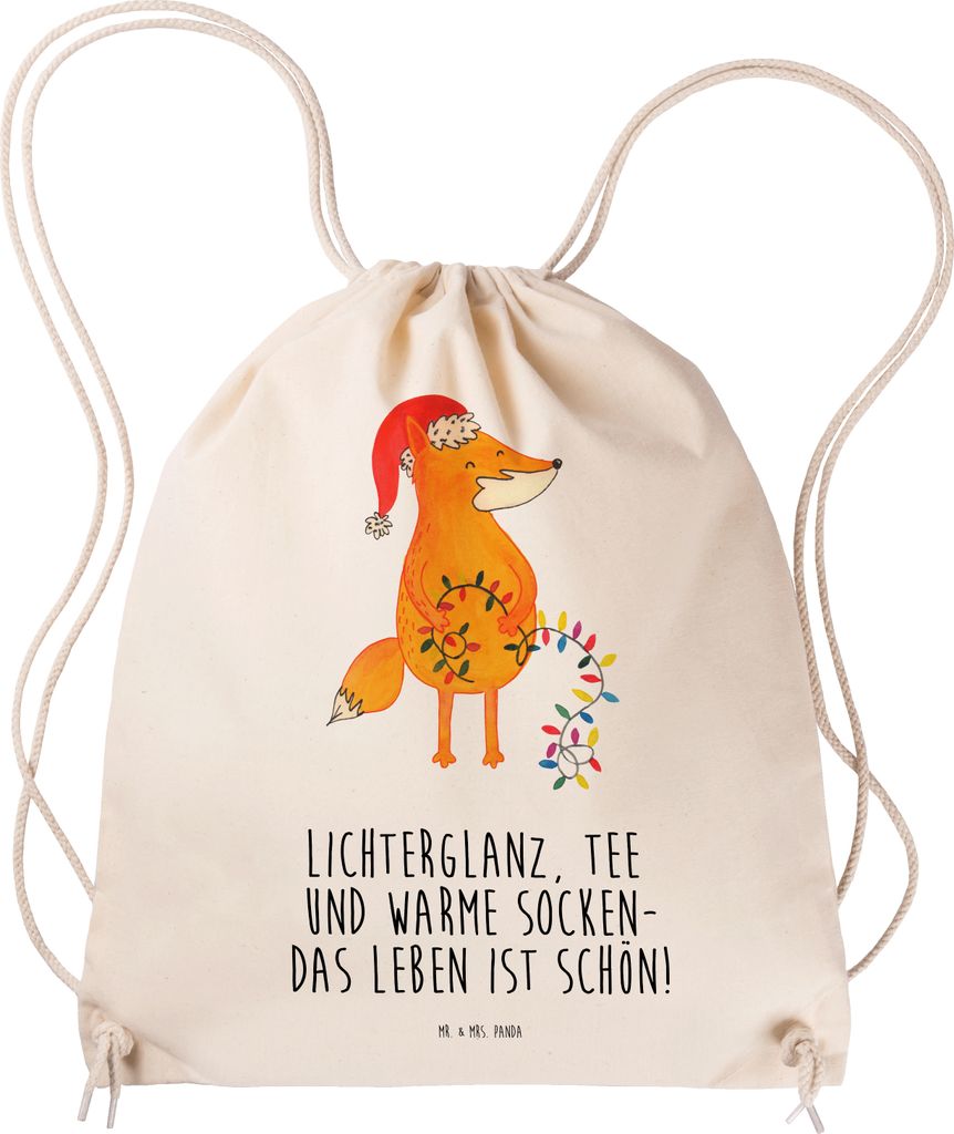 Mr. & Mrs. Panda Baumwolltasche Fuchs Weihnachten - Transparent - Geschenk, Nikolaus, Turnbeutel, wander rucksack, gymnastiktasche, Füchse, beutel...