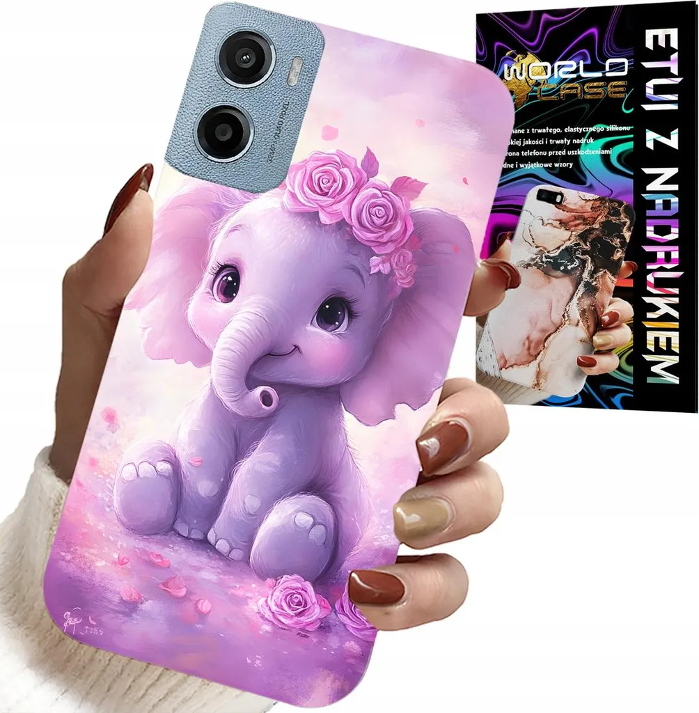 Custodia per Motorola E15 / G05 - Dolce elefantino su sfondo rosa Custodia + Pellicola protettiva