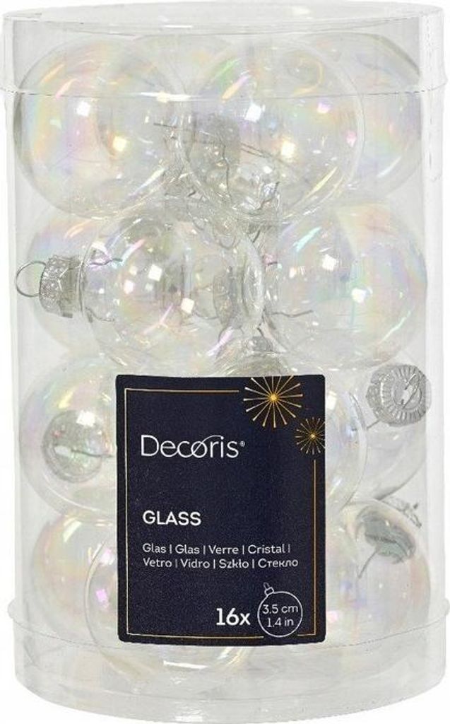 Weihnachtskugeln Glas 3,5cm 16 Stück - Klar irisierend Produktbild 