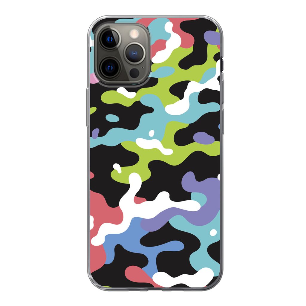 MuchoWow Handyhülle Schutzhülle Hülle für iPhone 12 Pro Buntes Camouflage-Muster Silikon Softcase Handy Hülle - Abdeckung
