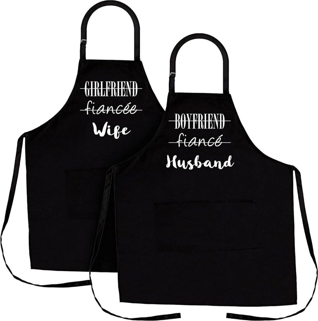 2-tlg. Schürzen-Set für Paare in Schwarz aus Polyester Kochschürze OneSize