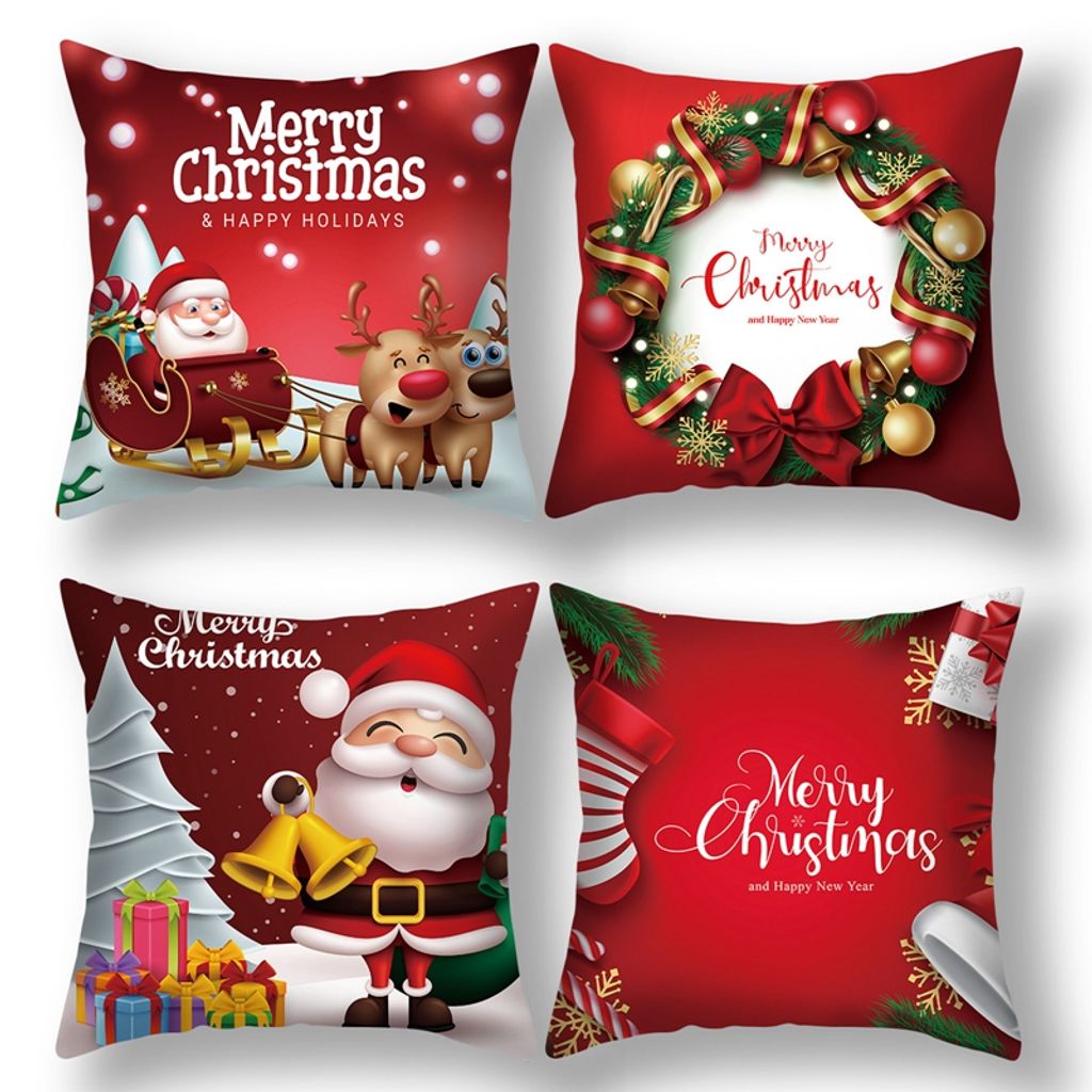 4 Stück Weihnachts Kissenbezüge,Weihnachten Kissen,Weihnachtskissenhülle,Weihnachten Dekokissen,Weihnachten Deko Kissenbezug 45x45 cm Kissenbezug Frohe Weihnachten 