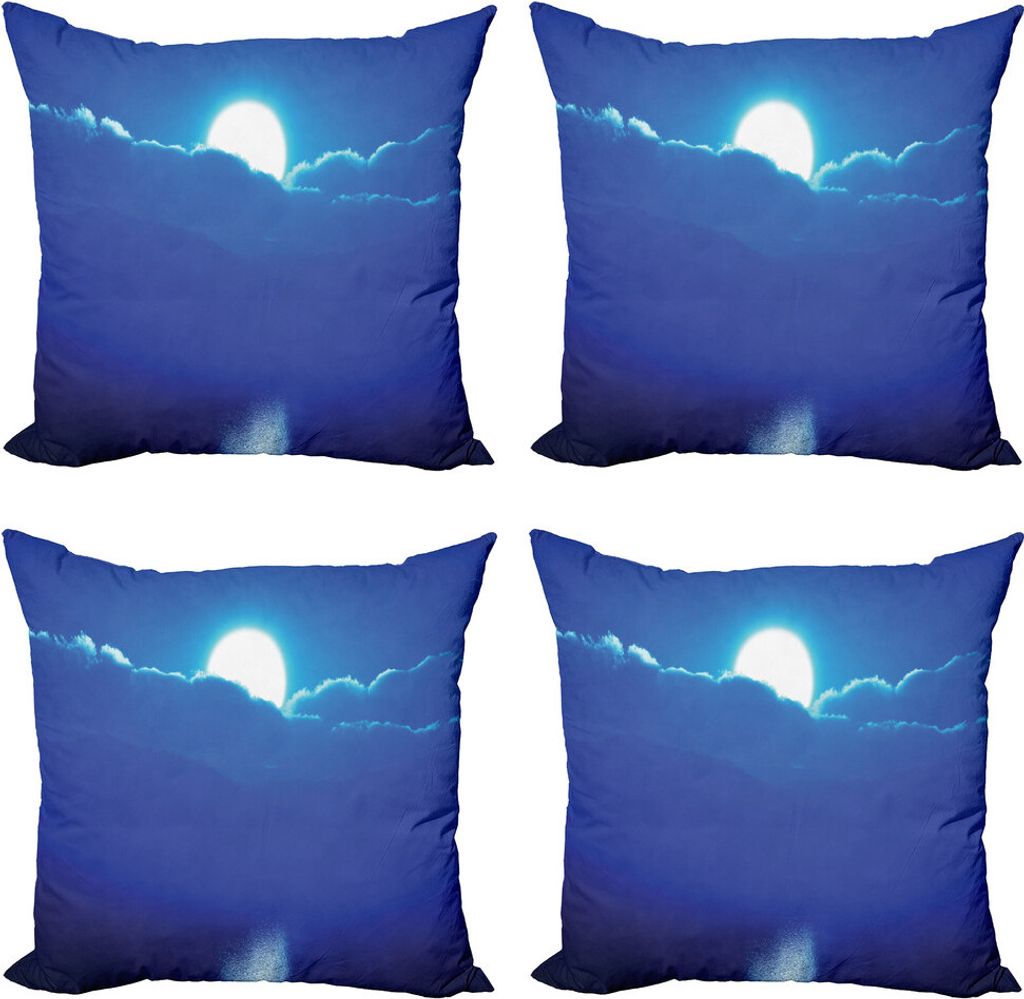 ABAKUHAUS Nachtozean Kissenbezug Set (4 Stück), Moonlit Himmel und Wolken, Moderner Doppelseitiger Digitaldruck, 40 cm x 40 cm, Persian Blue Himme...
