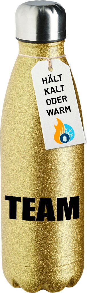 Huuraa Trinkflasche Team Schriftzug 500ml Gold Edelstahl Wasserflasche Trinkflasche Geschenkidee