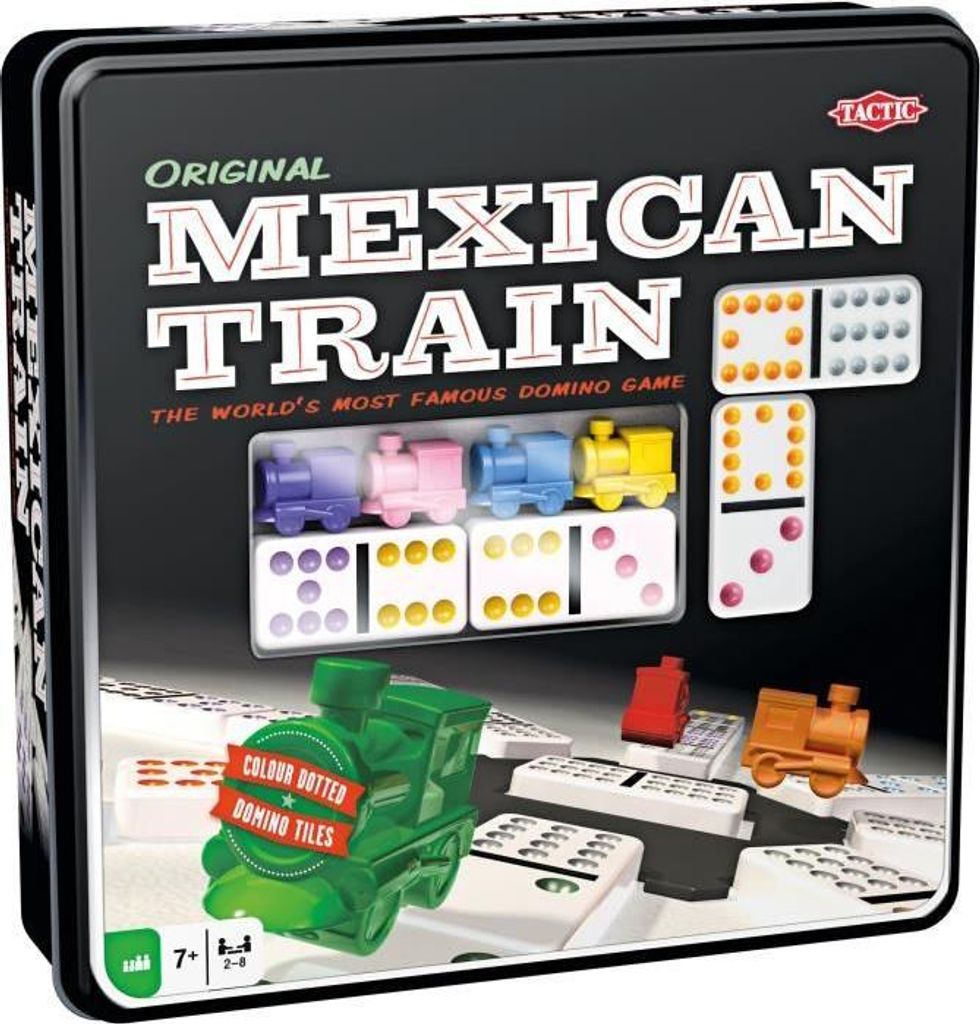 Dominos Spiel Mexican Train TACTIC, Metallbox, Mehrfarbig, Erwachsenenspiel