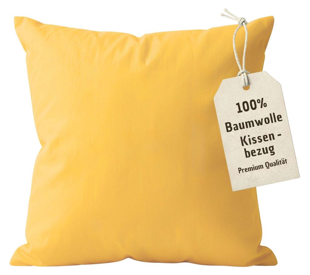 2er Pack Kissenbezug 40x40 cm Gelb | 100% Baumwolle | Doppelpack PREMIUM Kissenhülle mit verdecktem Reißverschluss