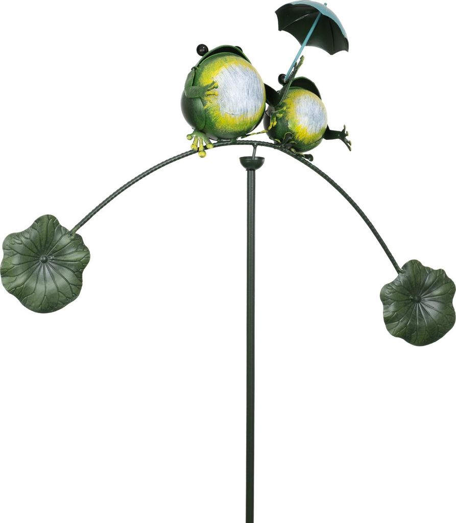 Metall Gartenstecker mit Fröschen auf Ast mit Schirm - Balance-Deko mit Seerosenblatt-Gegengewicht - wetterfeste Gartendeko Figur - 150 cm hoch - ...