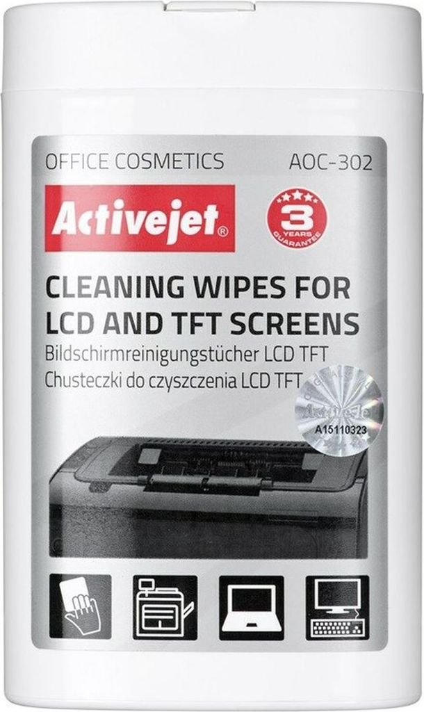 Activejet AOC-302 LCD-Matrix-Reinigungstücher, 100 Stück.