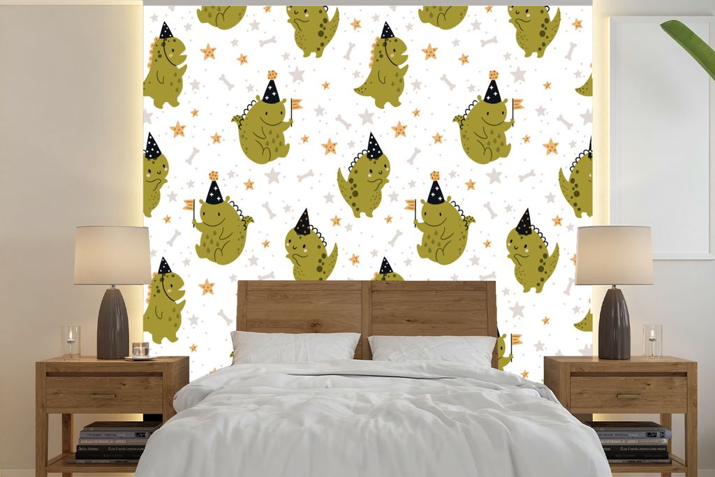 MuchoWow Fototapete für Wohnzimmer oder Schlafzimmer Wandtapete Vinyl Motivtapete Design - Jungen - Drache - Kinder - 350x350 cm - Schlafzimmert...