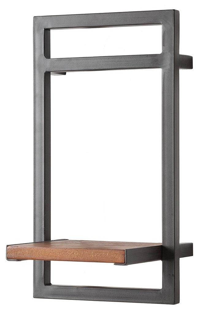 home24 Wandregal - Akazie Massiv / Metall - Anthrazit Produktbild 