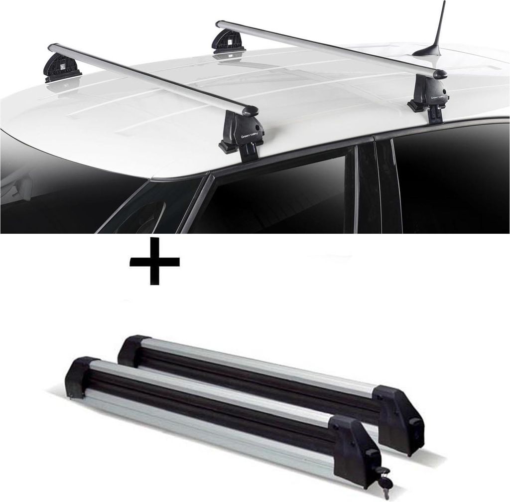 Skiträger Silver Ice ausziehbar + Dachträger VDP EVO ALU kompatibel mit für Nissan Primera (P10) 5 Türer 1990-1996