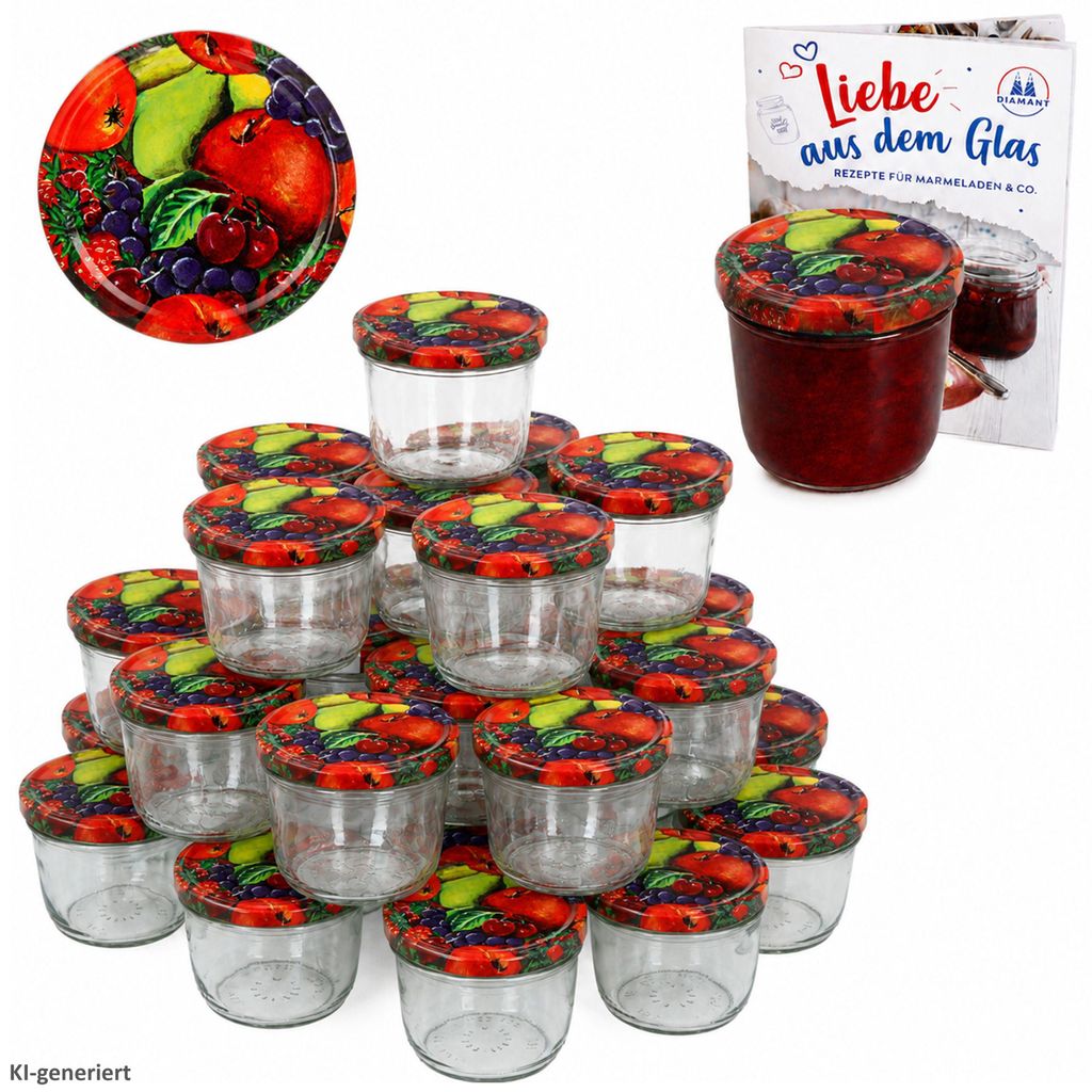 100 pots en verre 230 ml To 82 couvercle à fruits avec Image du produit 