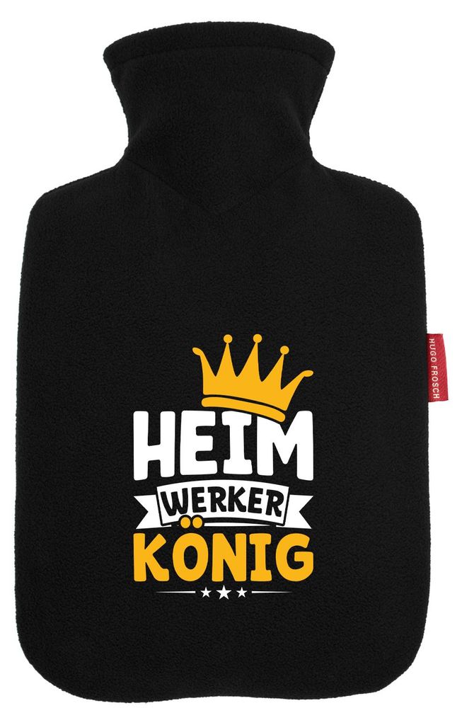 Huuraa Wärmflasche Heimwerker König 1,8 Liter Black Classic Veloursbezug Bettflasche Geschenkidee