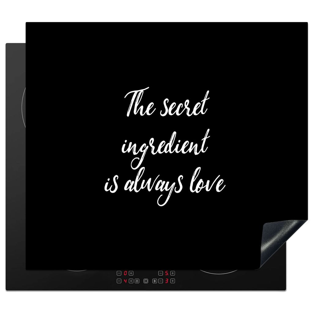 KitchenYeah Herdabdeckplatte Zitate - Liebe - Kochen - Die geheime Zutat ist immer die Liebe - Sprichwörter , 57x51cm, Küche Deko, Glaskeramikk...
