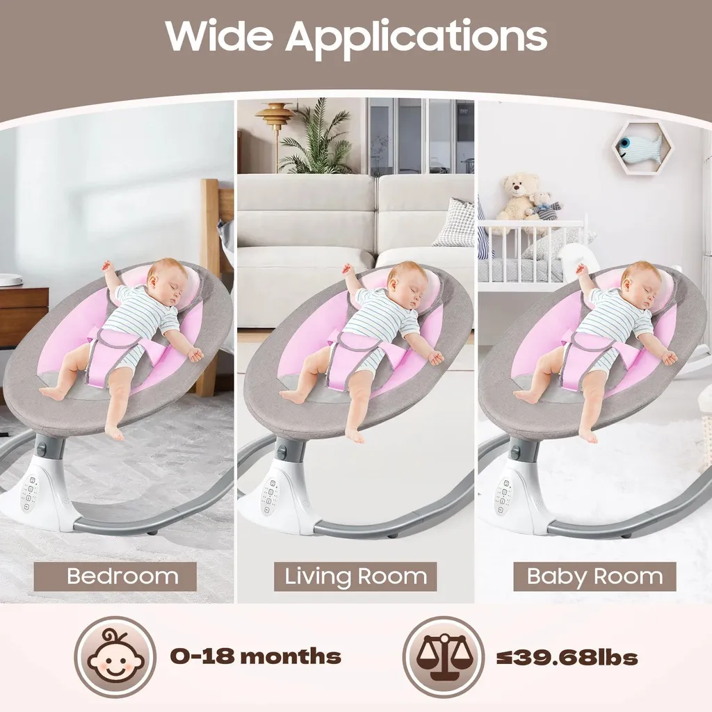 Transat Bébé Électrique - Stop aux Pleurs avec Balançoire Rose 18kg - 9