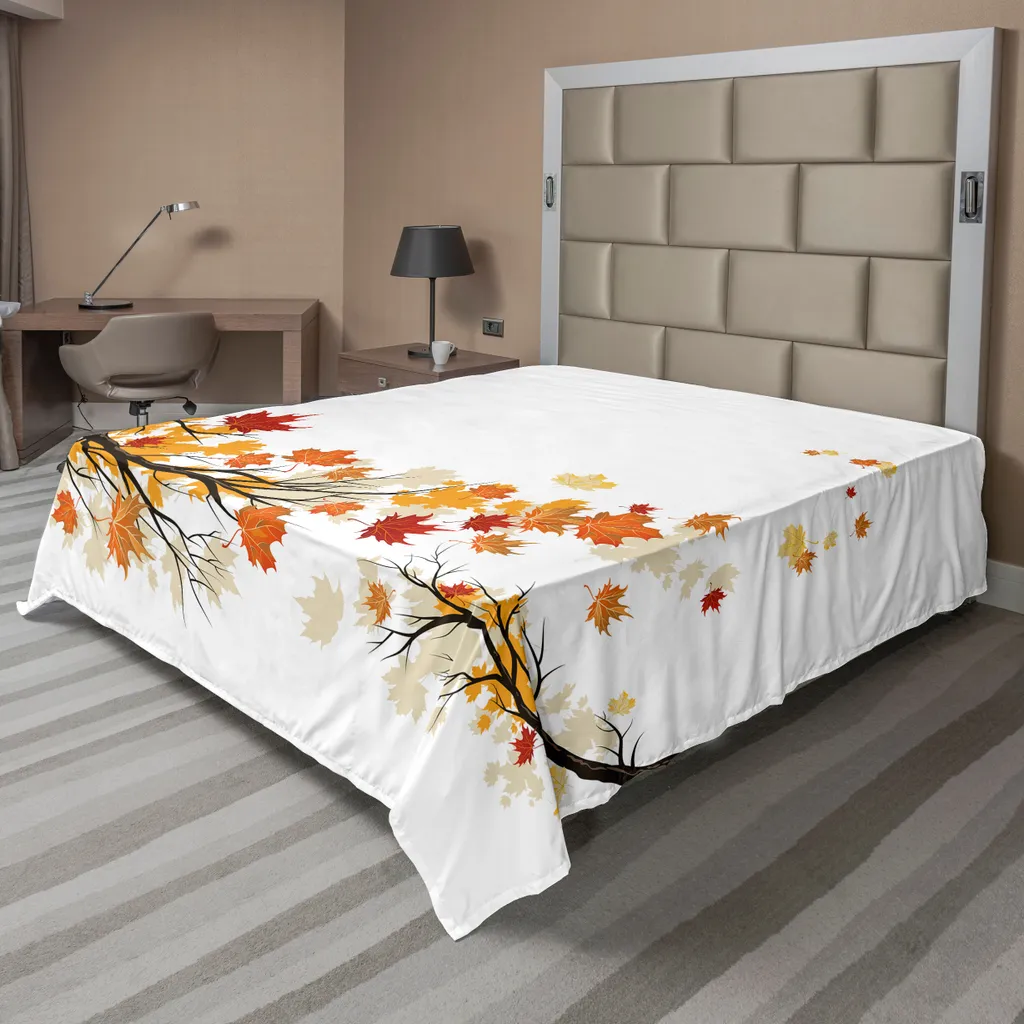 ABAKUHAUS Drap de Lit Plat à Motif Branche Tordue 275x260 cm Orange