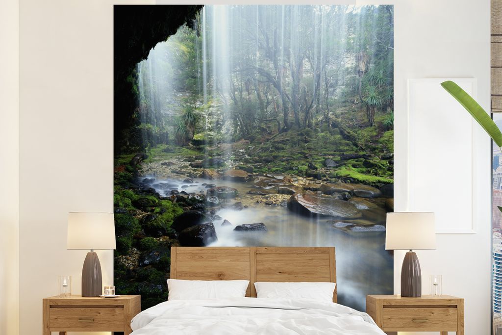 MuchoWow Fototapete für Wohnzimmer oder Schlafzimmer Wandtapete Vinyl Motivtapete Wasserfall und Fluss im Cradle Mountain National Park in Tasma...