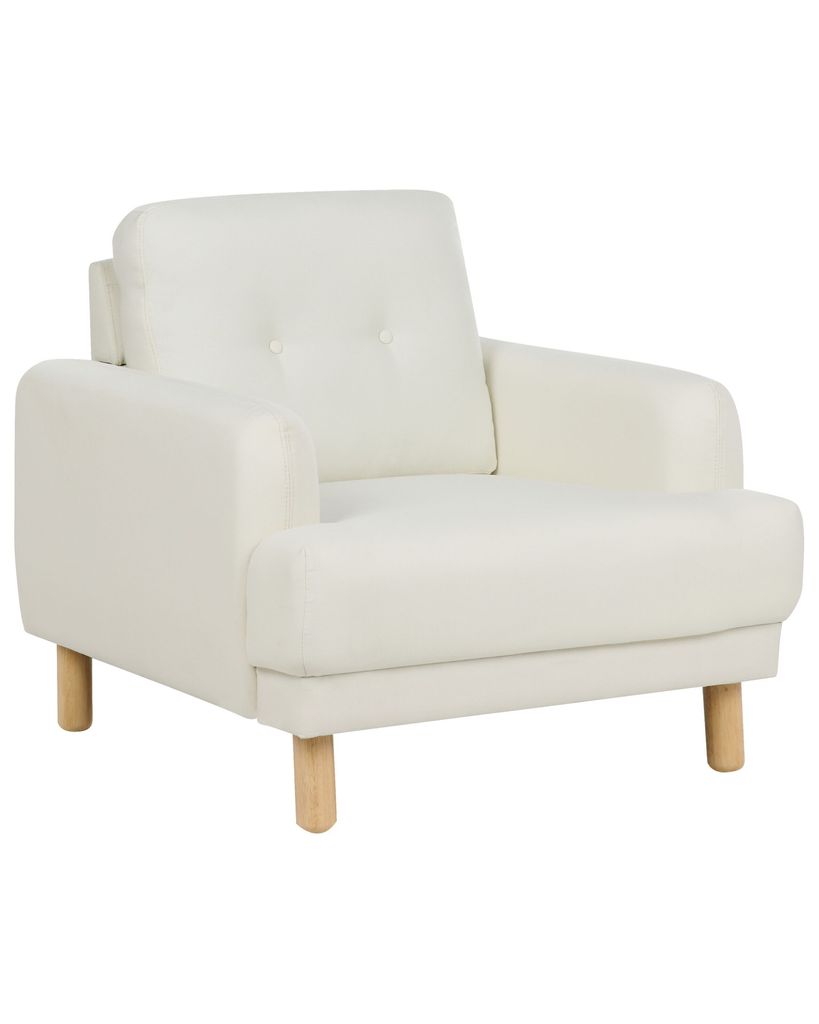 BELIANI Sessel Cremeweiß Stoffbezug mit Hohen Holzbeinen Armlehnen Knopfheftung Skandinavisch Retro Modern Wohnzimmer Ausstattung