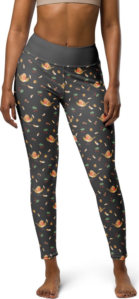 Mr. & Mrs. Panda Leggings Rotkehlchen Federn Größe S - Grau - Geschenk, Spruch Motivation, Motivationsbilder, Vogel, Sporthose, fliegen, Yoga-Hos...
