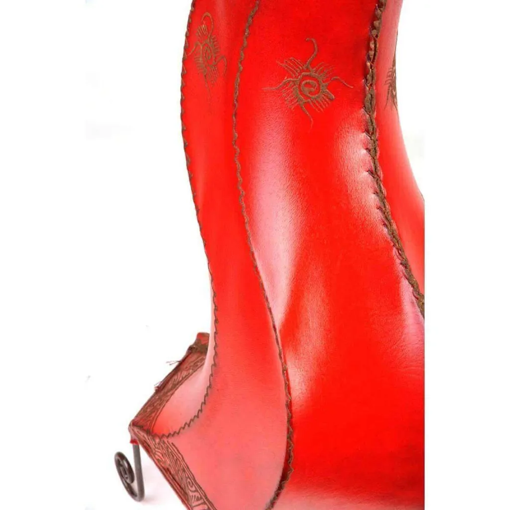 Lampada A Stelo Marocchina Hissan In Vera Pelle - Altezza 60 Cm, Artigianale, Stile Orientale, Colore Rosso (Casa Moro)