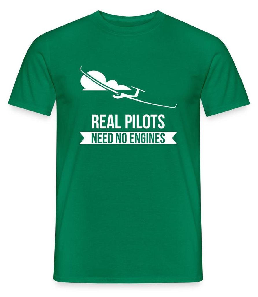 Spreadshirt Segelflugzeug Real Pilots Need No Engines Segelflieger Männer T-Shirt, L, Kelly Green