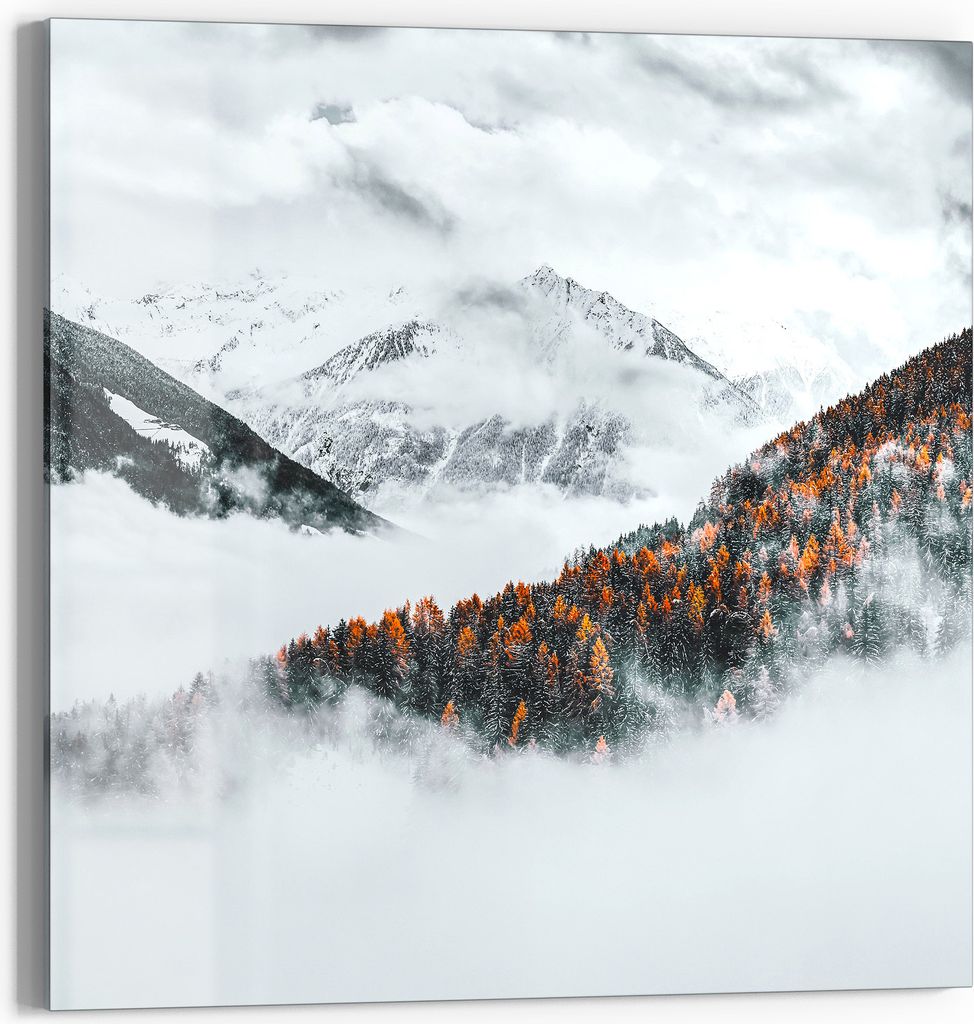 DEQOART Glasbild Echtglas 30x30 cm 'Herbst trifft Winter' Wandbild Bild modern Deko