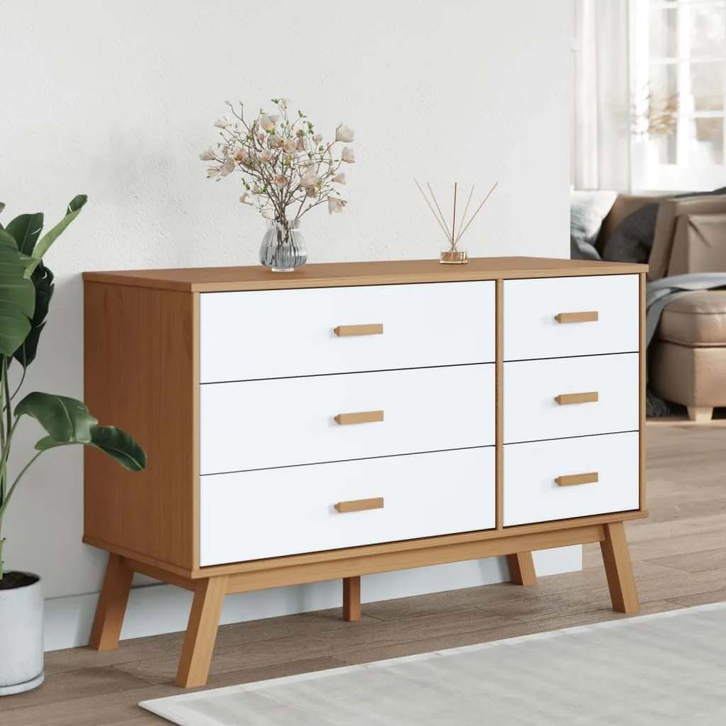 Commode de rangement blanche OLDEN avec tiroirs en bois de pin massif - 3