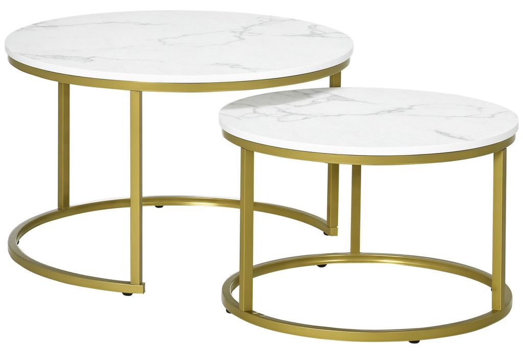 Beistelltisch-Set. 2 Satztische. ?74 & ?59 cm. Marmoroptik. Rahmen in Gold