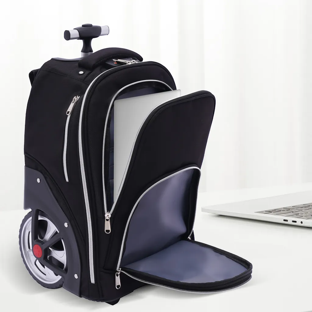 Sac à dos à roulettes informatique et bagage cabine noir polyvalent - 3