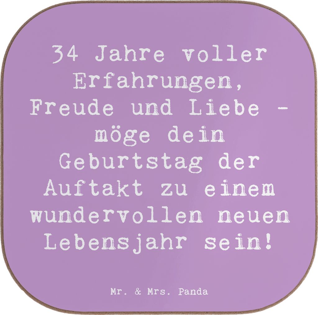 Mr. & Mrs. Panda Untersetzer für Gläser Spruch 34. Geburtstag Erlebnisse - Lavendeltraum - Geschenk, 34 Jahre, gläseruntersetzer, Glas, Tasse, G...
