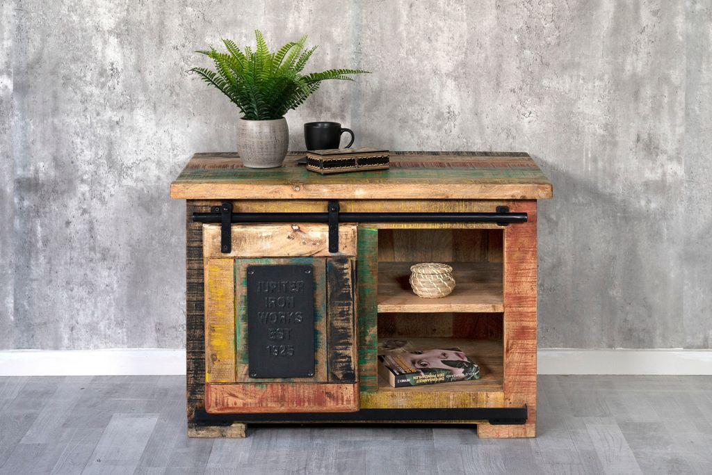 Lowboard Mangoholz massiv bunt TV-Board 75 x 47 x 50 cm LIBRO