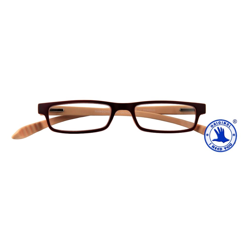 I NEED YOU HANGOVER Fun, G67400, braun-beige, mit Metallfederscharnier, braun-beige, 3 Dioptrien