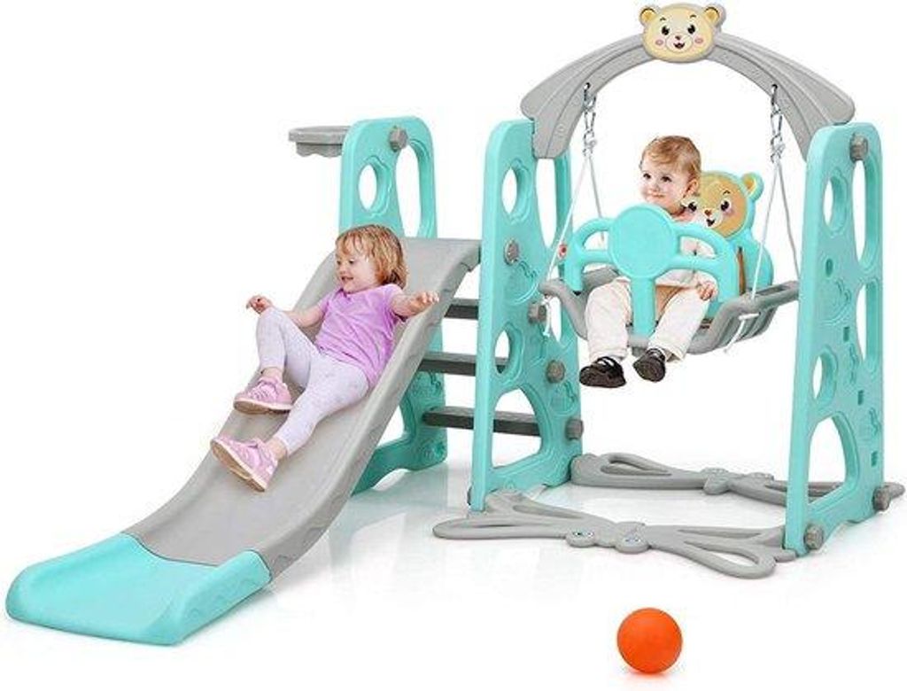 Kinder-Spielgerät - 4-fach-Spielplatz - Schaukel - Basketbalkorb - für Kinder - Indoor und Outdoor - 142 x 176 x 111 cm