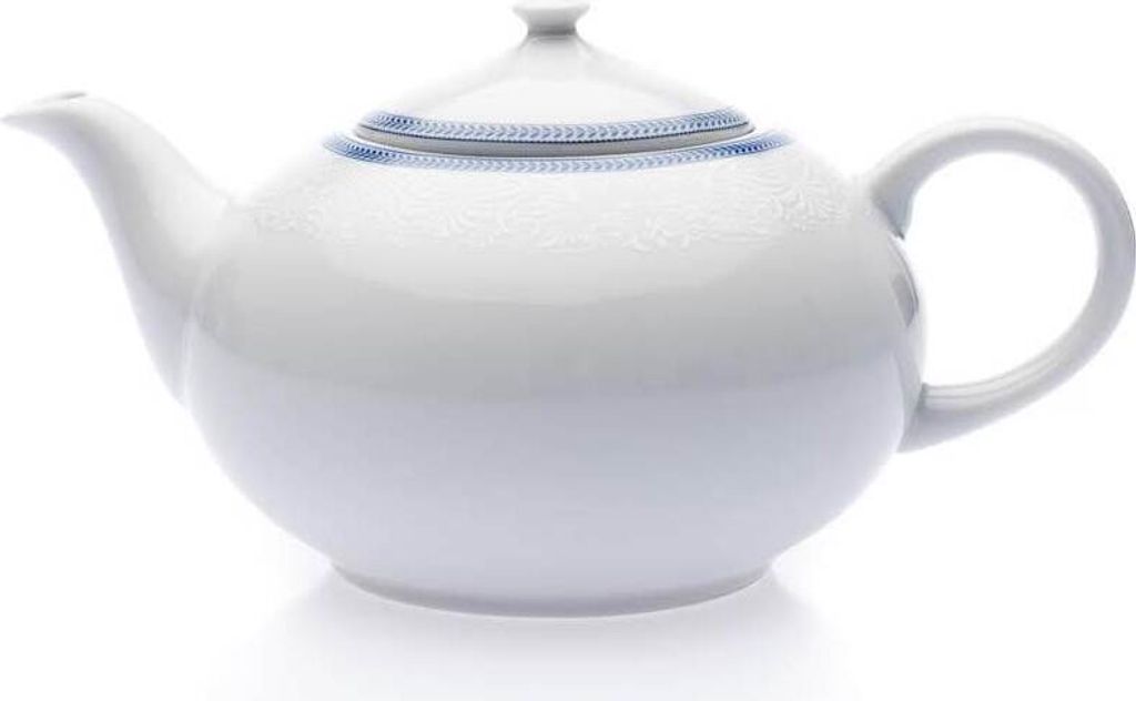 Thun 1794 Teekanne, tschechisches Porzellan, 1,20 l, weiße Spitze, blauer Rand, Thun