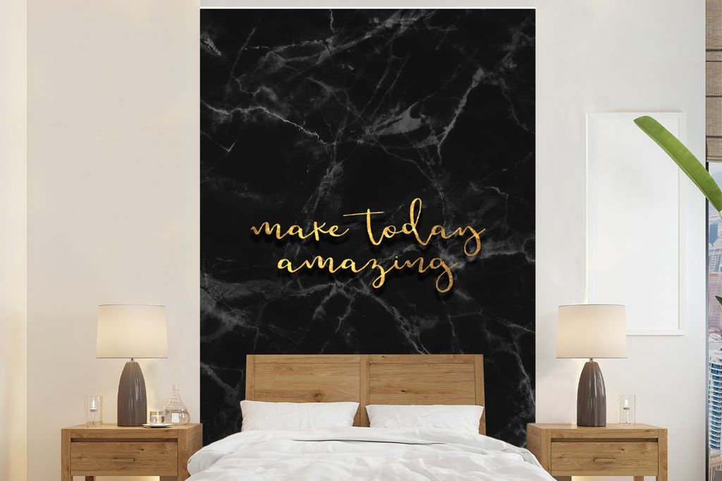 MuchoWow Fototapete für Wohnzimmer oder Schlafzimmer Wandtapete Vinyl Motivtapete Zitate - Motivation - Gold - Marmor - 145x220 cm - Wanddekoration