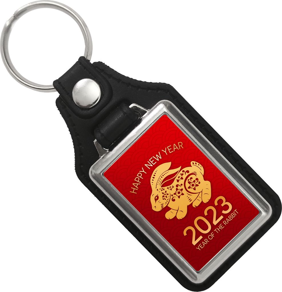 Happy New Year of the Rabbit 2023 Schlüsselanhänger mit Kunstleder-Anhänger mit