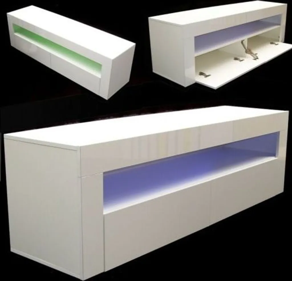 Meuble TV 155 cm Blanc Brillant LED : Dites Adieu aux Câbles Visibles !