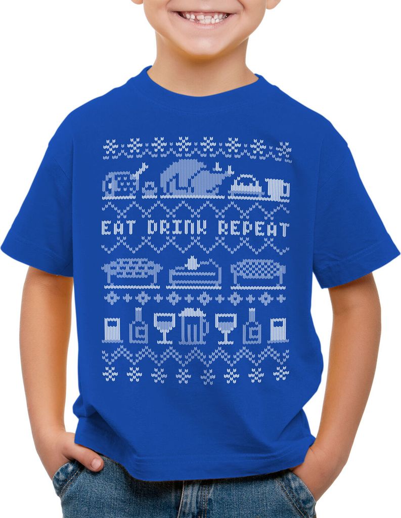style3 Eat Drink Repeat Ugly Sweater Kinder T-Shirt weihnachtsessen fressen feiertage x-mas pulli
