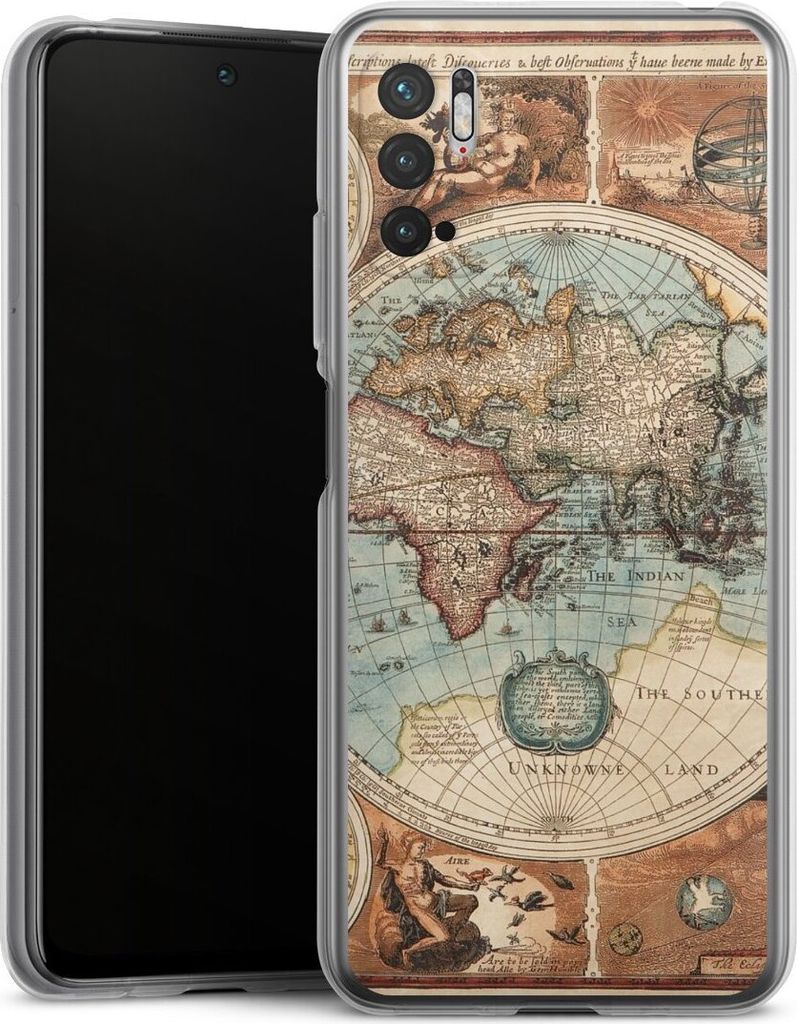 DeinDesign Handyhülle für Xiaomi Redmi Note 10 5G Silikon Hülle Case Smartphone Schutzhülle Landkarte Vintage Weltkarte
