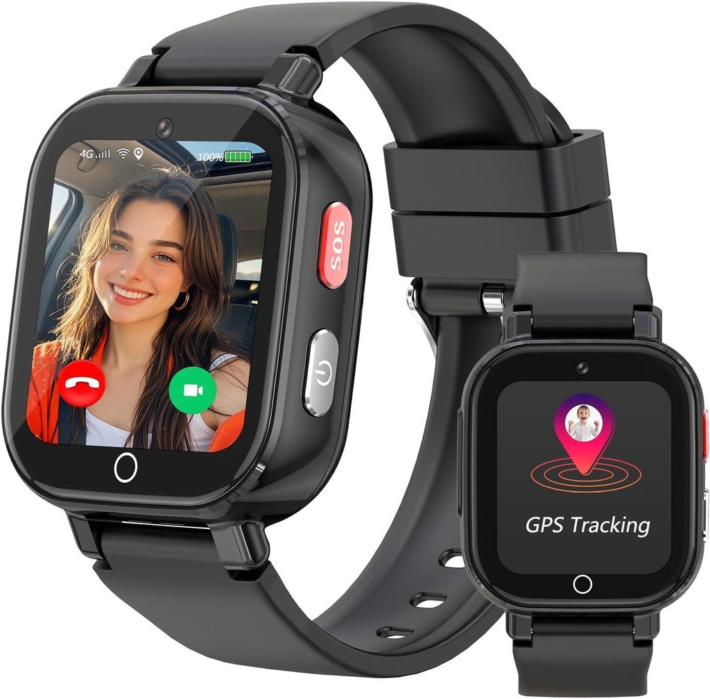 4G-Smartwatch für Kinder mit GPS und Telefonfunktion Videoanruf-, SOS-, WLAN-, Sprachchat-, Schulmodus, Schrittzähler und Wecker
