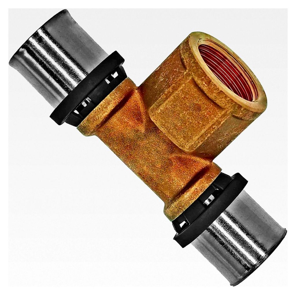 T-Stück mit 1 Zoll Innengewinde IG Pressfitting aus Messing für Mehrschichtverbundrohr 32x3 mm Außendurchmesser x Wandstärke für Trinkwasser g...