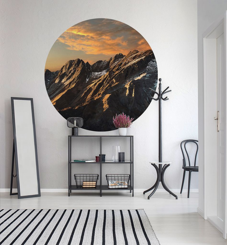 Fototapete Sonnenuntergang Alpen rund, Material:Superior Vlies 350g/qm, Größe Tapete:195cm rund