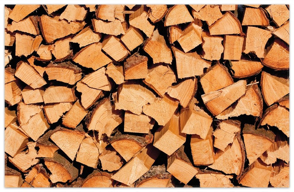 Wallario Premium Teppich, Größe 90 x 140 cm, Holzstapel gehackt - Holzscheite für den Kamin