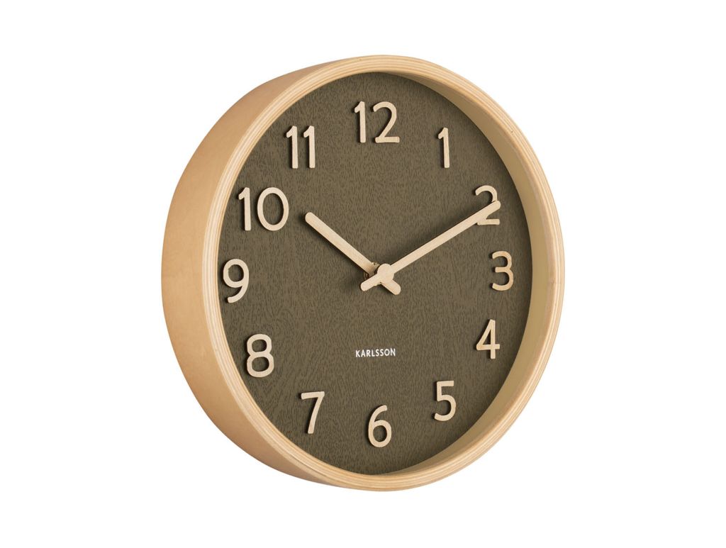 Karlsson - Wanduhr Pure Wood - Moosgrün - Ø22cm Produktbild 