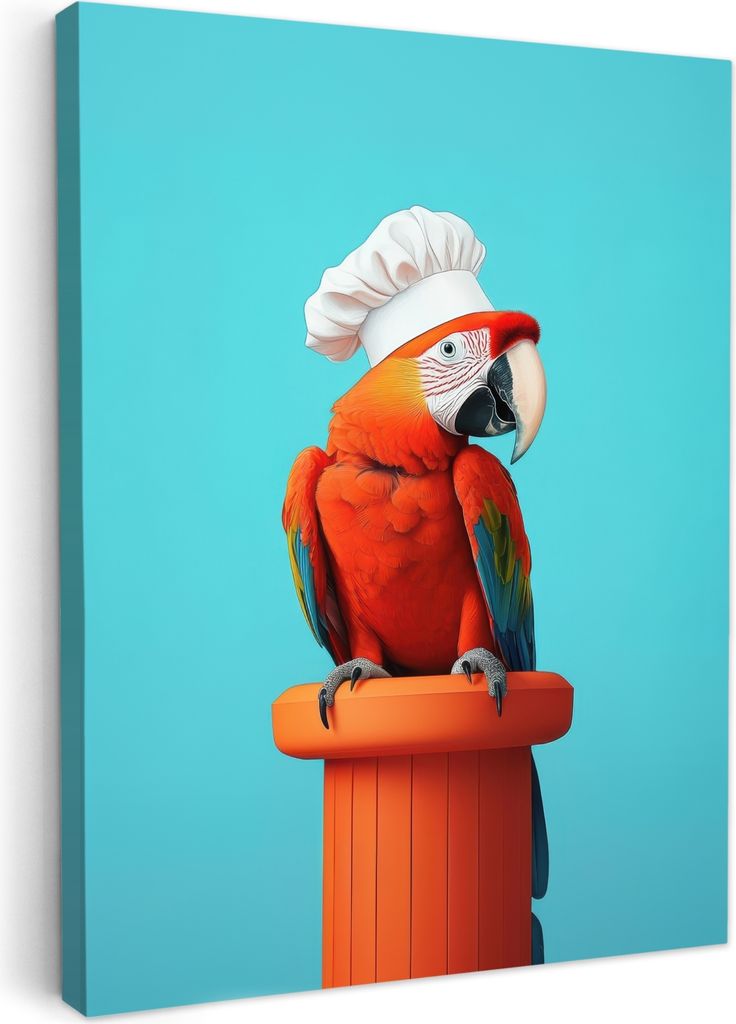 Wanddeko 30x40 cm - Vogel - Haube - Papagei - Rot, Leinwand Bilder, Wanddeko, Gemälde