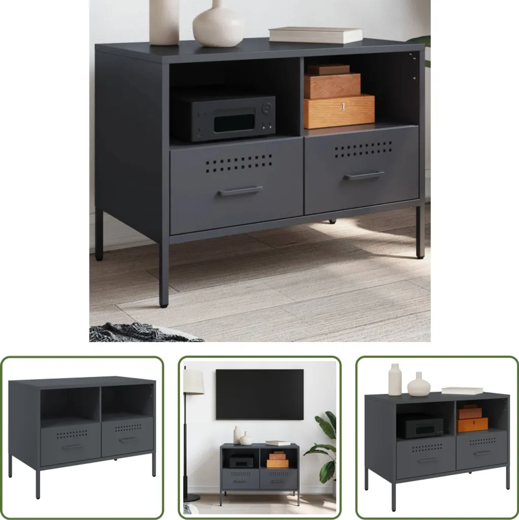 Mobile Porta TV Design Industriale Antracite - Acciaio Living Store 68cm