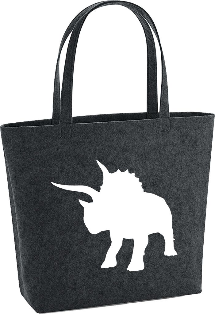 Huuraa Filzshopper Triceratops Dinosaurier 22 Liter Charcoal Melange Filztasche Geschenkidee