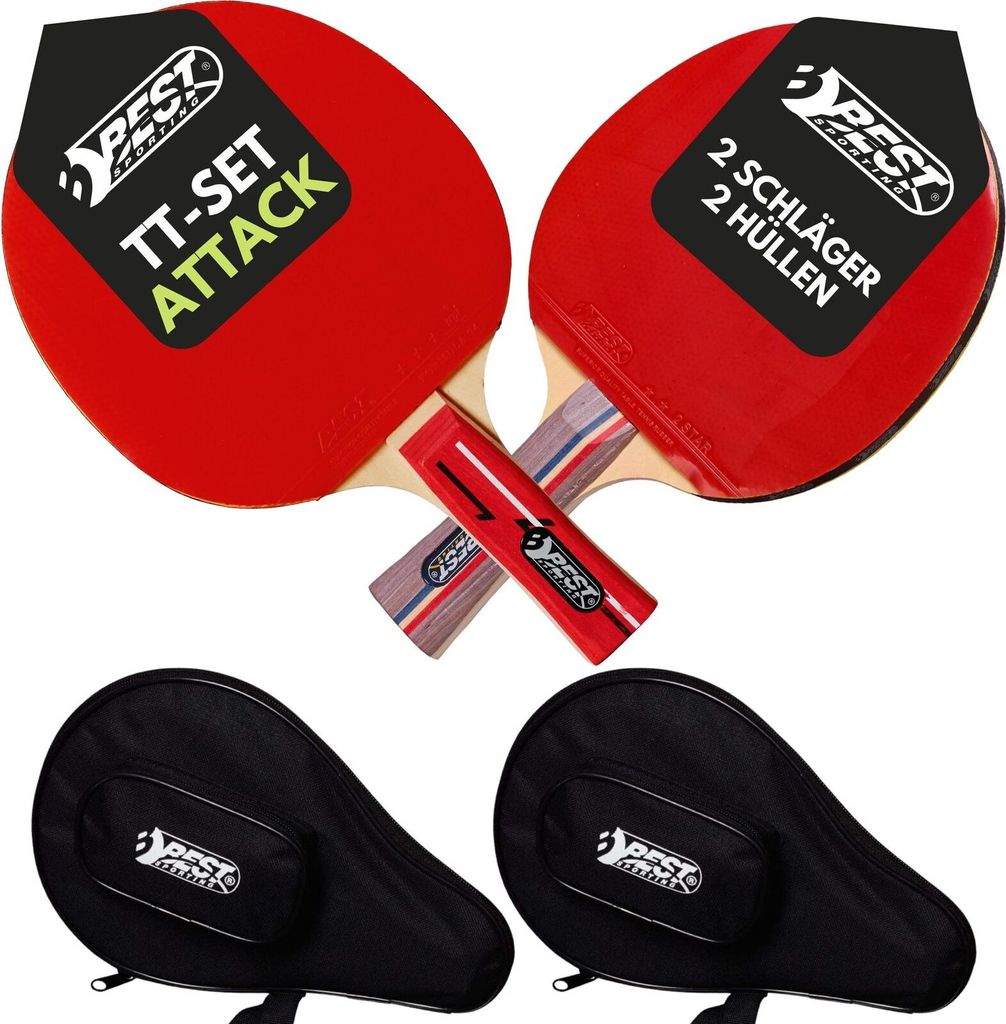 Best Sporting Tischtennisschläger Set Attack I 2 Tischtennis Schläger und 2 Hüllen für die sichere Aufbewahrung I 4-teiliges wertiges Tischtenn...