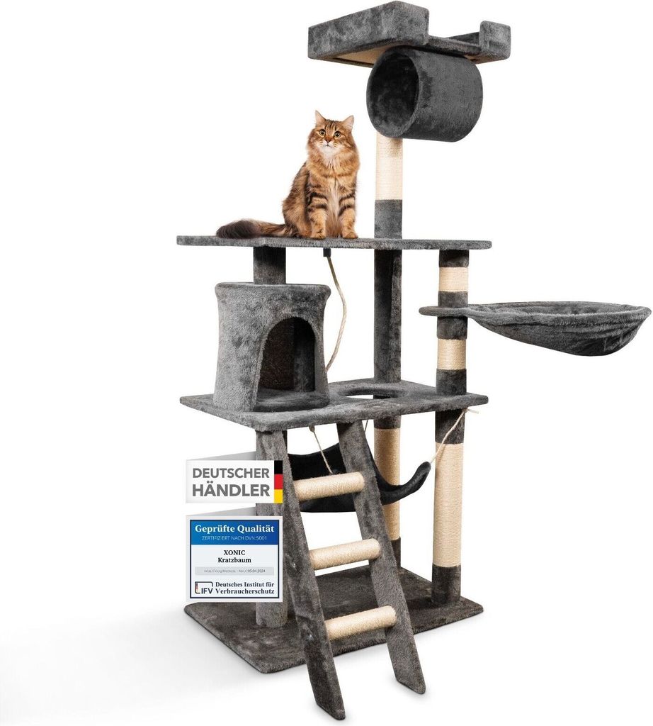 Foxdevil by xonic Stabiler Kratzbaum für Katzen - Vielseitiger Katzenkratzbaum mit Aussichtsplattform, Hängematte, Kuschelhöhle, Spielkordel, ...